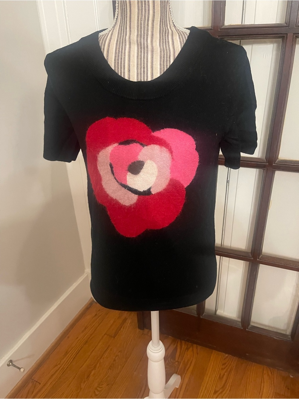 kate spade Black Short-Sleeve Top with Red and Pink Floral Graphic
